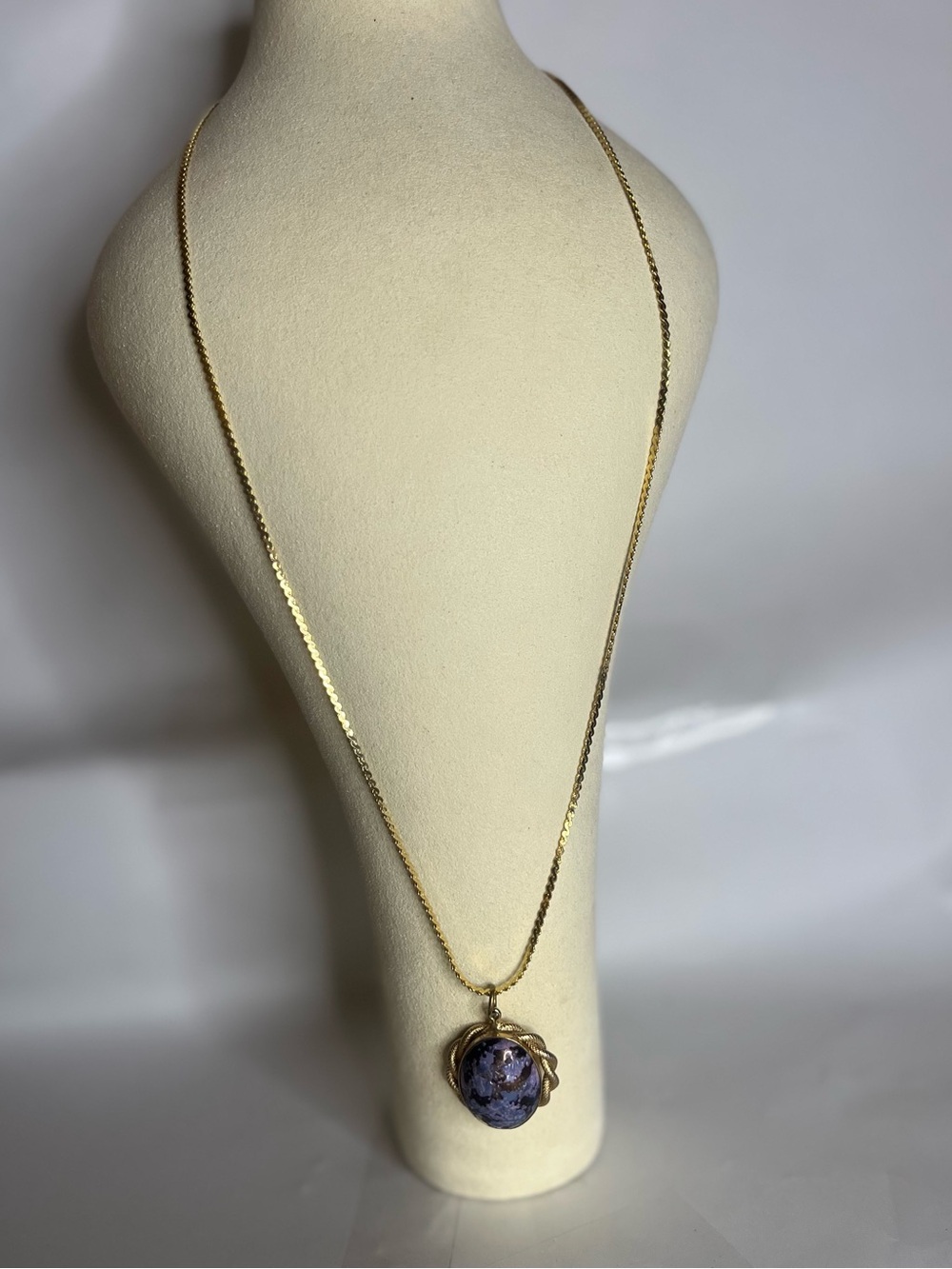 Gold Pendant Necklace with dark purple  Stone